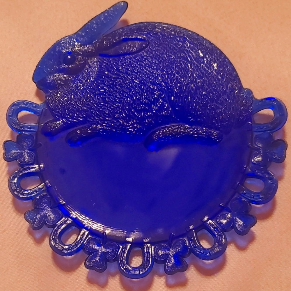 Vintage Cobalt Blue depression glass lucky Plate